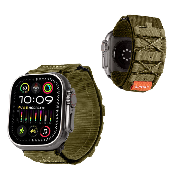 Pasek Nylonowy ERBORD Runner do Apple Watch 1/2/3/4/5/6/7/8/9/10/11/SE Ultra 1/2/3 42/44/45/46/49mm, Zielony