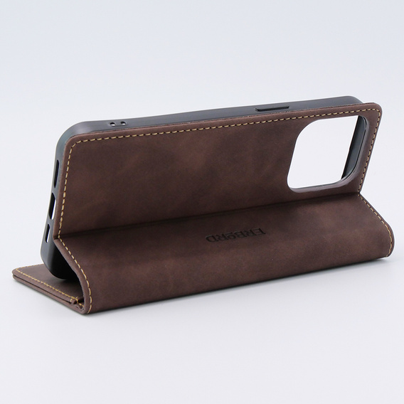 Etui do iPhone 15 Pro, ERBORD Vintage portfel z klapką, kawowe