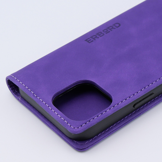 Etui do iPhone 15, ERBORD Vintage portfel z klapką, fioletowe