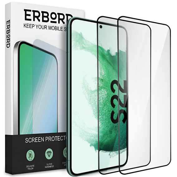 2x Szkło Hartowane do Samsung Galaxy S22, ERBORD 3D pełne, szybka na cały ekran
