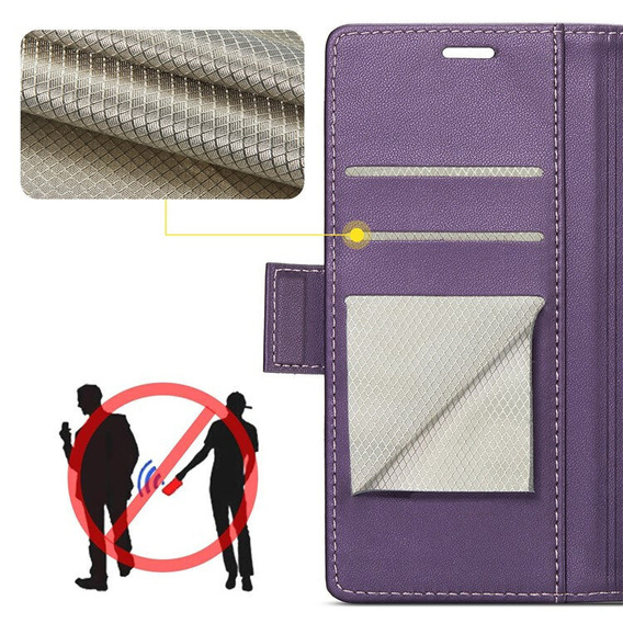 Case for Oppo Reno 13, ERBORD Glossy Litchi, wallet with flap, purple