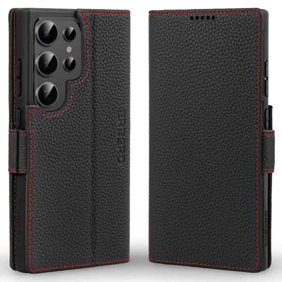 Leather case for Samsung Galaxy S25 Ultra, ERBORD LeatherWallet, black