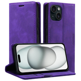 Case for iPhone 15, ERBORD Vintage, wallet with flap, purple