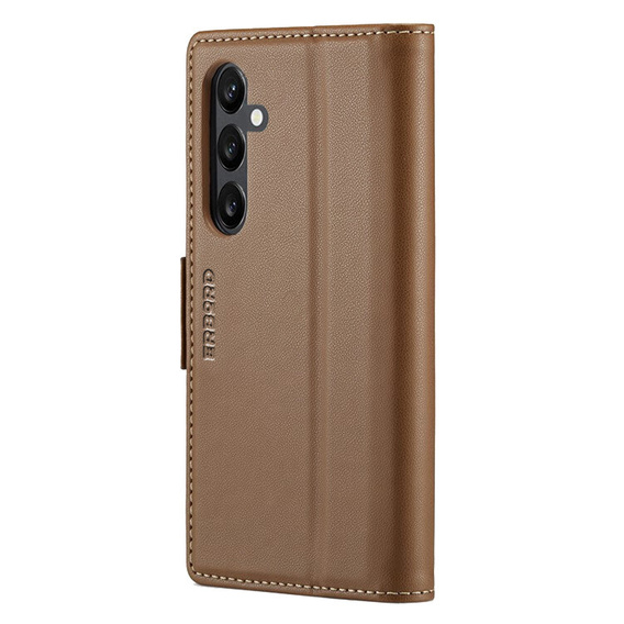 Case for Samsung Galaxy S24, ERBORD Glossy Litchi, wallet with flap, brown