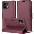 Case for Oppo Reno 13 Pro, ERBORD Glossy Litchi, wallet with flap, red