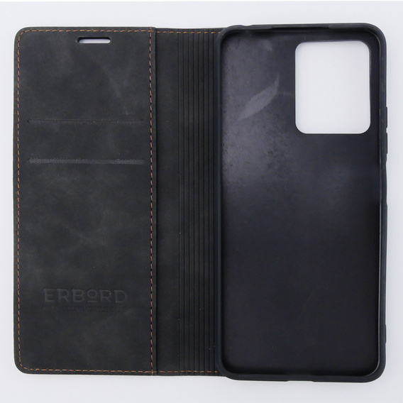 Case for Xiaomi Redmi Note 12 4G, ERBORD Vintage, wallet with flap, black