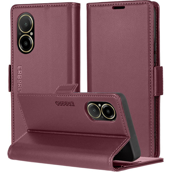 Etui do Realme C67 4G, ERBORD Glossy Litchi, portfel z klapką, czerwone