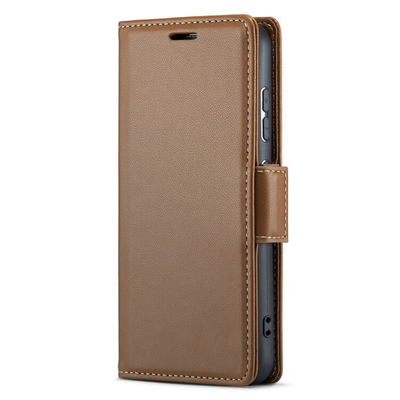 Case for Oppo Reno 12, ERBORD Glossy Litchi, wallet with flap, brown