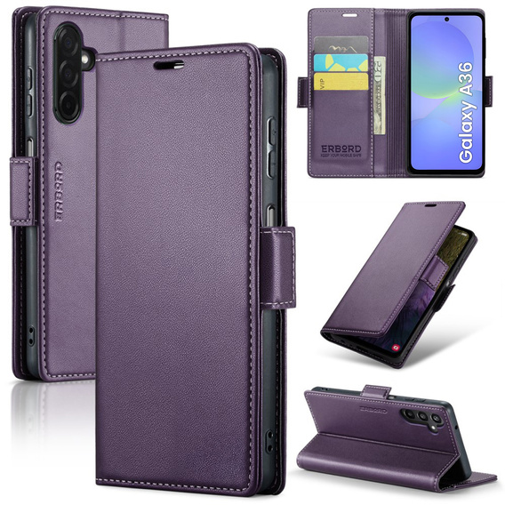 Etui do Samsung Galaxy A36 5G, ERBORD Glossy Litchi, portfel z klapką, fioletowe