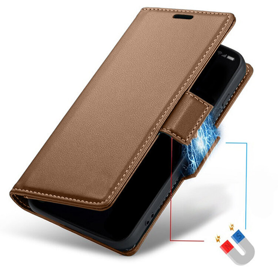 Case for Motorola Edge 50 Pro, ERBORD Glossy Litchi, wallet with flap, brown