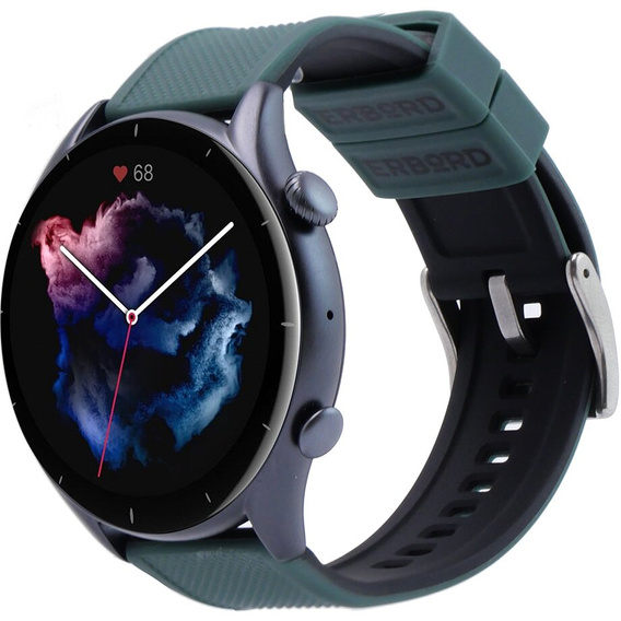 Pasek Silikonowy ERBORD Uniwersalny 22mm, Dual Color, Zielony / czarny / srebrna klamra