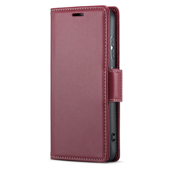 Case for Samsung Galaxy S25 Ultra, ERBORD Glossy Litchi, wallet with flap, red