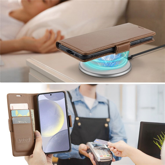 Etui do Samsung Galaxy S24, ERBORD Glossy Litchi, portfel z klapką, brązowe