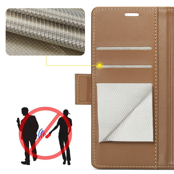 Case for Xiaomi 14T, ERBORD Glossy Litchi, wallet with flap, brown