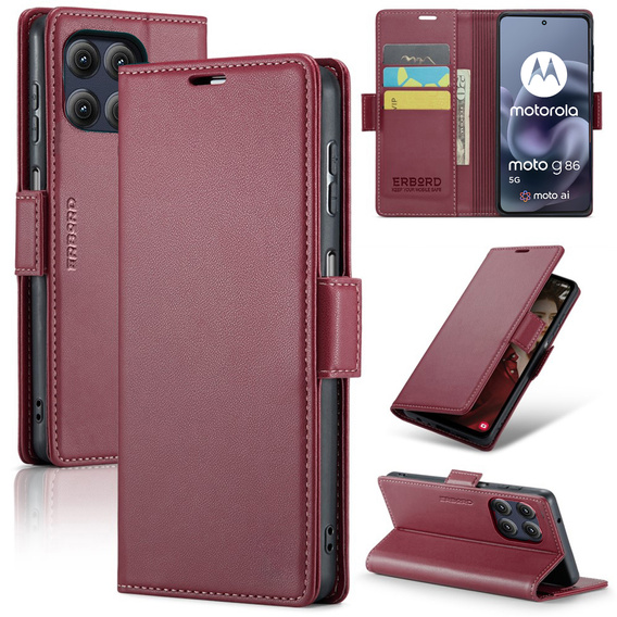 ERBORD Glossy Litchi wallet with flap for Motorola Moto G86 5G / G86 Power 5G