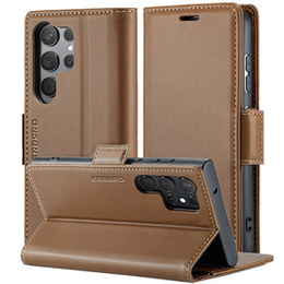 Case for Samsung Galaxy S24 Ultra, ERBORD Glossy Litchi, wallet with flap, brown