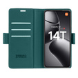 Case for Xiaomi 14T, ERBORD Glossy Litchi, wallet with flap, green