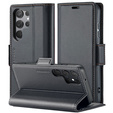 Case for Samsung Galaxy S24 Ultra, ERBORD Glossy Litchi, wallet with flap, black