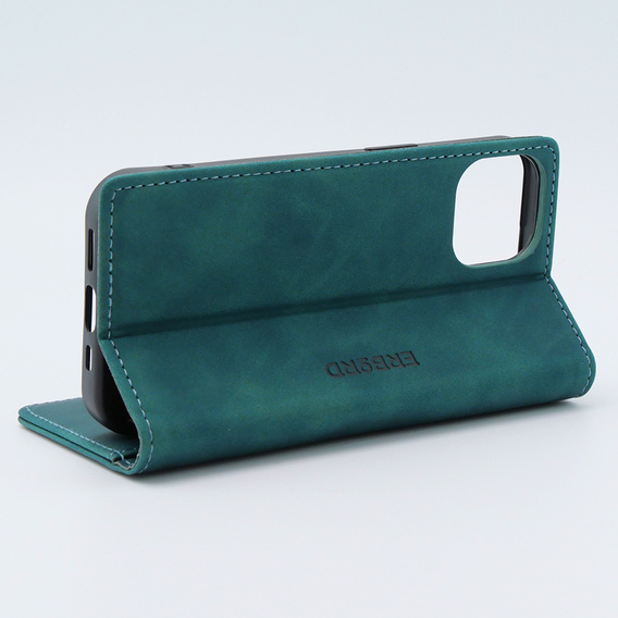 Etui do iPhone 15, ERBORD Vintage portfel z klapką, niebieskie