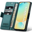 Case for Samsung Galaxy S24 FE, ERBORD Glossy Litchi, wallet with flap, green