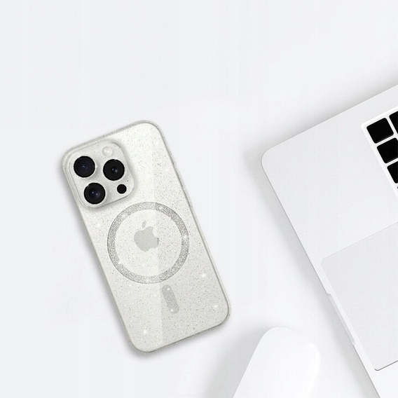 Etui do iPhone 16 Pro Max, ERBORD Glitter MagSafe, przezroczyste + Szkło na ekran