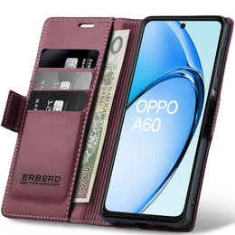 Etui do Oppo A60, ERBORD Glossy Litchi, portfel z klapką, czerwone