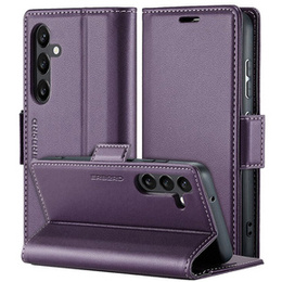 Case for Samsung Galaxy S24, ERBORD Glossy Litchi, wallet with flap, purple