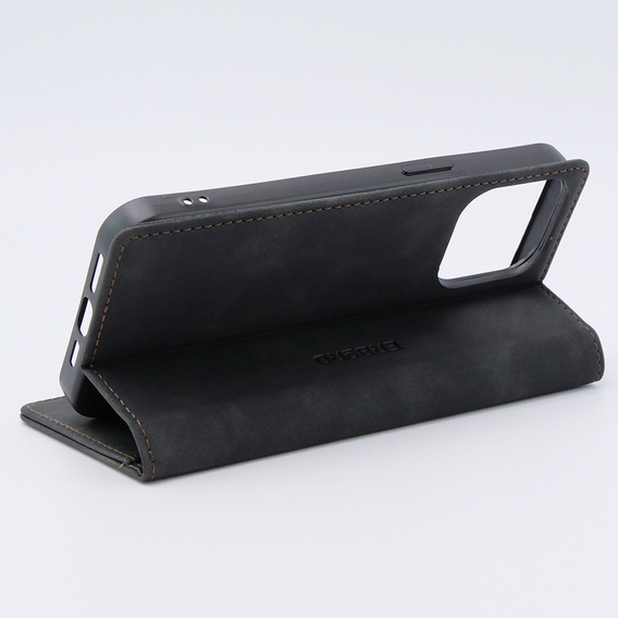 Case for iPhone 15 Pro Max, ERBORD Vintage, wallet with flap, black