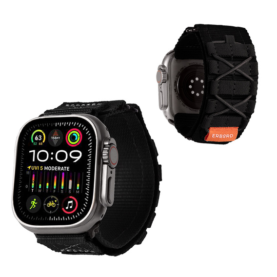 Pasek Nylonowy ERBORD Runner do Apple Watch 1/2/3/4/5/6/7/8/9/10/11/SE Ultra 1/2/3 42/44/45/46/49mm, Czarny