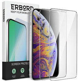 2x Tempered Glass for iPhone X/XS, ERBORD 9H Hard Glass for phone screen