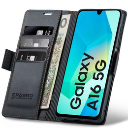 Etui do Samsung Galaxy A16 / A16 5G, ERBORD Glossy Litchi, portfel z klapką, czarne