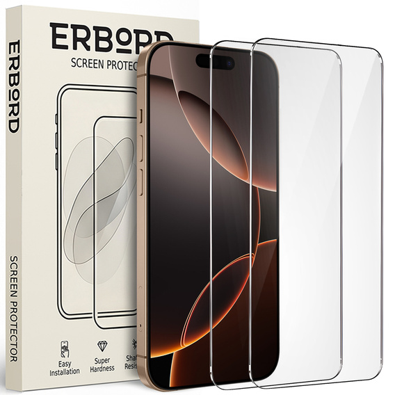 2x Tempered Glass ERBORD 9H Hard Glass for phone screen for iPhone 17 Pro/17/16 Pro