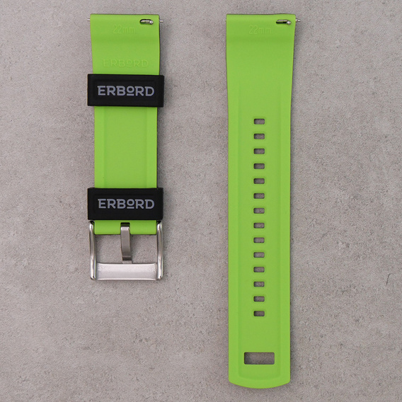 Pasek Silikonowy ERBORD Uniwersalny 22mm, Dual Color, czarny / limonkowy / srebrna klamra