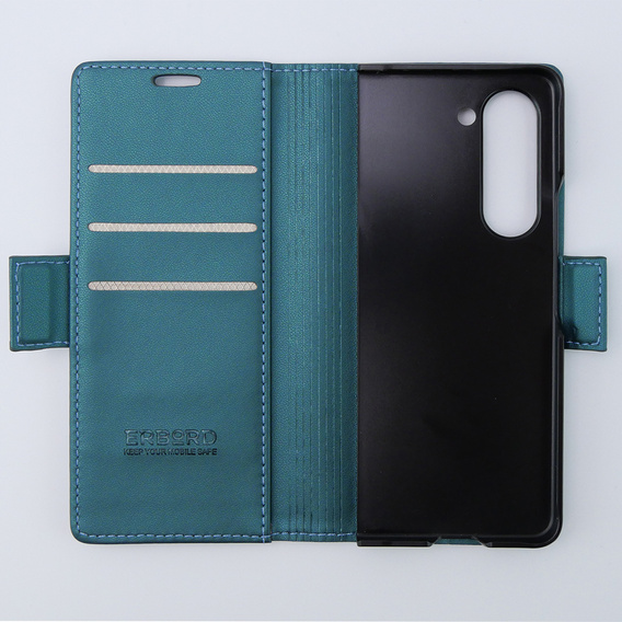 Case for Samsung Galaxy Z Fold 5 5G, ERBORD Glossy Litchi, wallet with flap, green