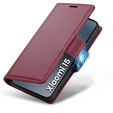 Case for Xiaomi 15, ERBORD Glossy Litchi, wallet with flap, red