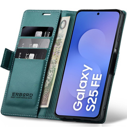 Etui do Samsung Galaxy S25 FE, ERBORD Glossy Litchi, portfel z klapką, zielone