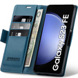 Case for Samsung Galaxy S23 FE, ERBORD Glossy Litchi, wallet with flap, blue