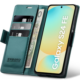 Case for Samsung Galaxy S24 FE, ERBORD Glossy Litchi, wallet with flap, green