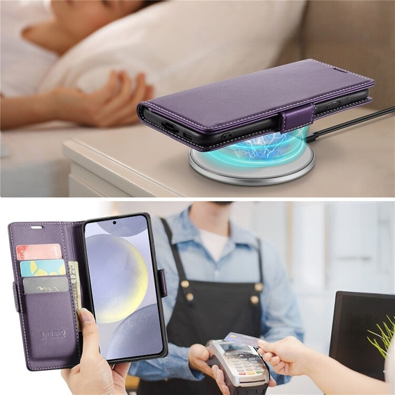 Case for Samsung Galaxy S24, ERBORD Glossy Litchi, wallet with flap, purple