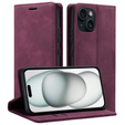 Case for iPhone 15, ERBORD Vintage, wallet with flap, red