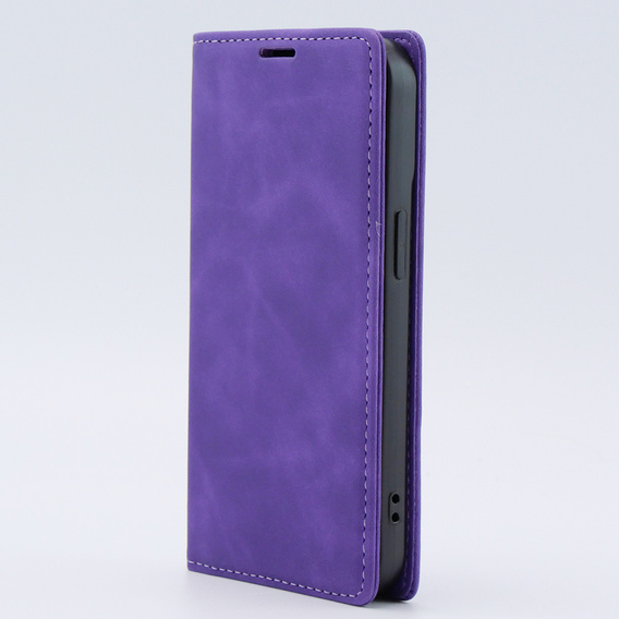 Etui do iPhone 15, ERBORD Vintage portfel z klapką, fioletowe