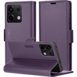 Case for Xiaomi Redmi Note 13 5G, ERBORD Glossy Litchi, wallet with flap, purple