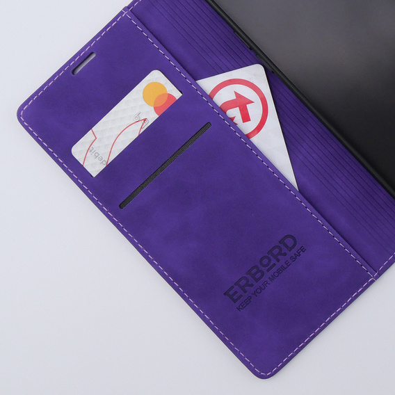 Case for iPhone 15 Pro, ERBORD Vintage, wallet with flap, purple