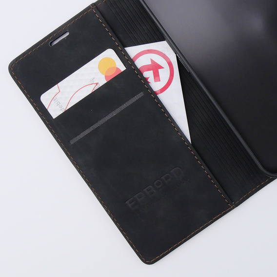Case for iPhone 15, ERBORD Vintage, wallet with flap, black