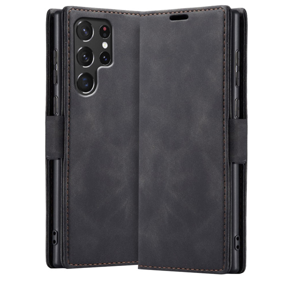 Case for Samsung Galaxy S23 Ultra, ERBORD Vintage, wallet with flap, black
