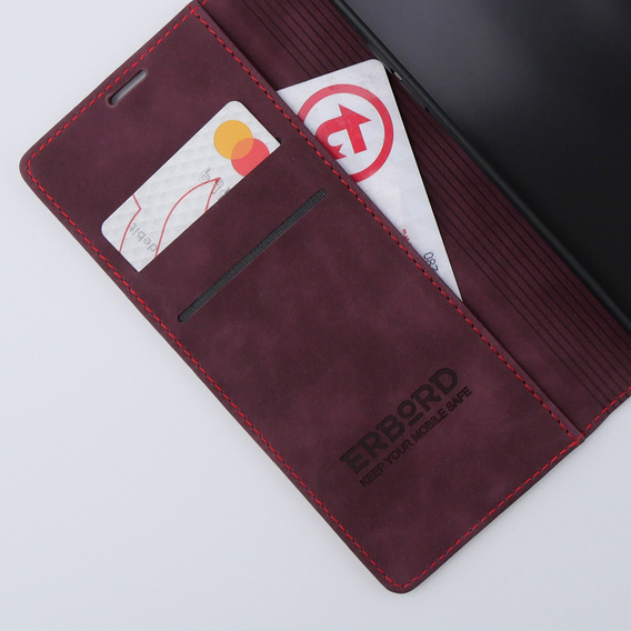 Case for iPhone 15 Pro Max, ERBORD Vintage, wallet with flap, red