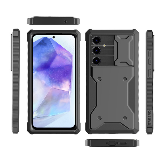 Case for Samsung Galaxy A55, ERBORD Rugged Case, black (Two frames)