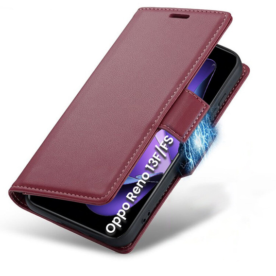 Case for Oppo Reno 13F / Oppo Reno 13FS, ERBORD Glossy Litchi, wallet with flap, red