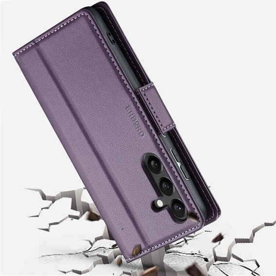 Case for Samsung Galaxy S24, ERBORD Glossy Litchi, wallet with flap, purple