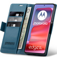 Case for Motorola Edge 50 Pro, ERBORD Glossy Litchi, wallet with flap, blue